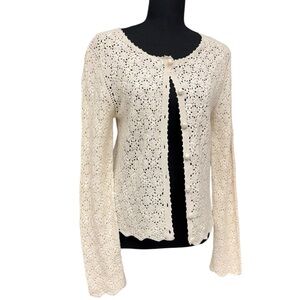 Vintage Gruppo Americano Cream Crochet Cardigan Open Knit Silk Size Medium